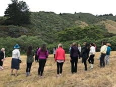 Retreat group circle in a field
