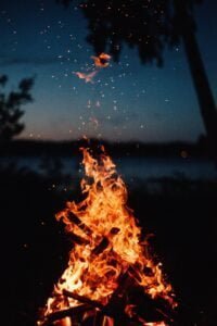 sparks from a burning campfire