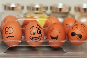 Emotional faces drawn on eggs