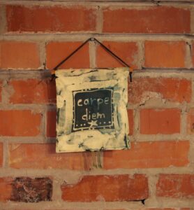 Carpe Diem sign hung on a brickwall