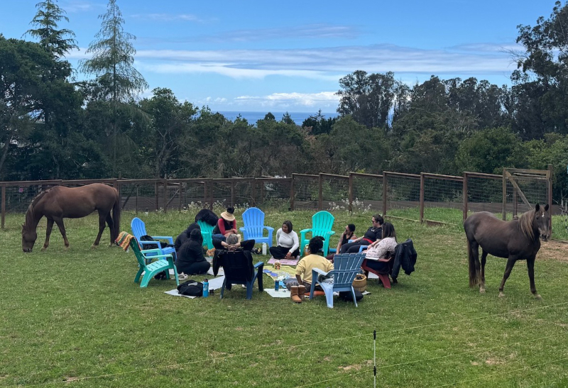 Group with horses at Beyond Liberty Equine Education and Horse Retirement Center